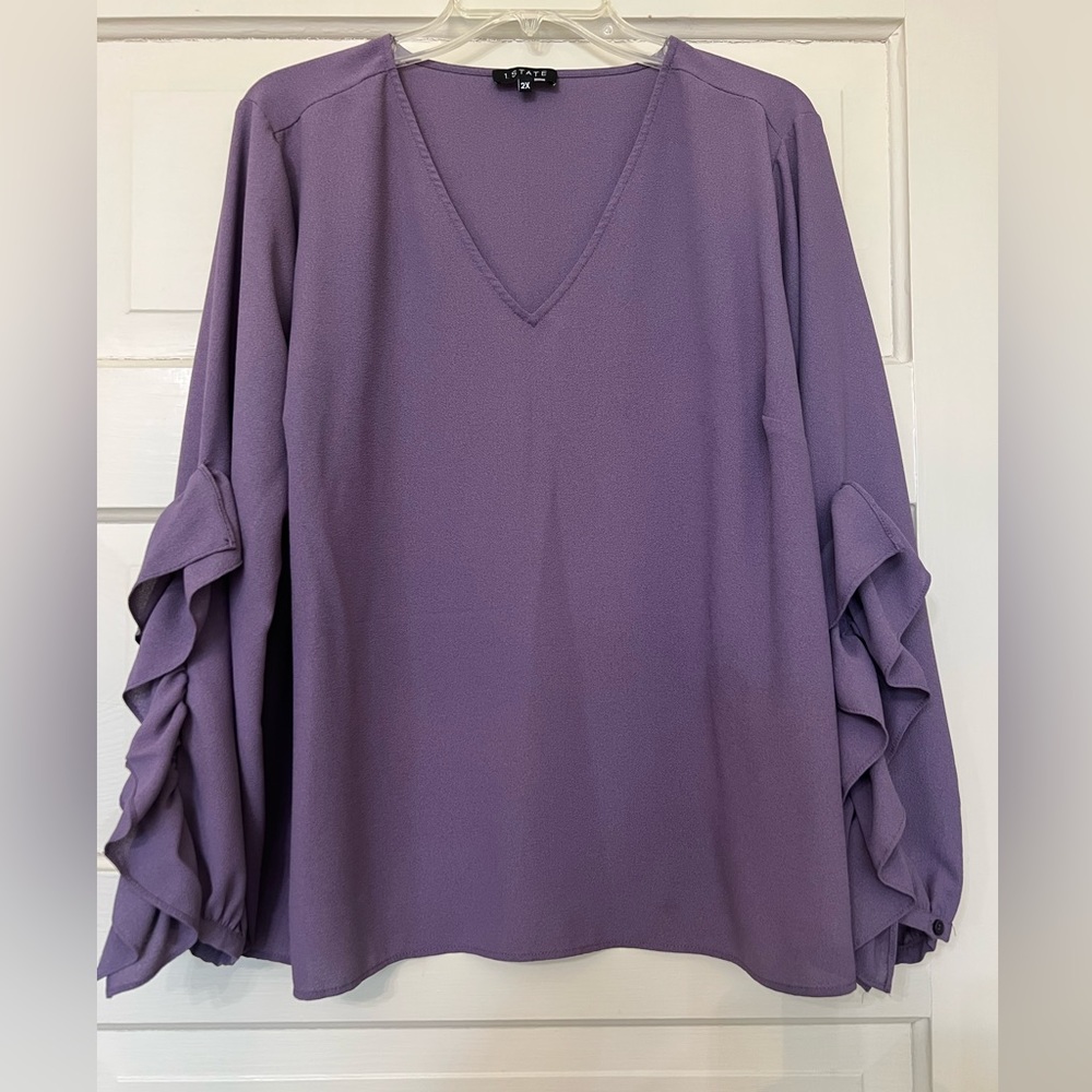 1. State Dressy Blouse. Lavender Plus Size 2X